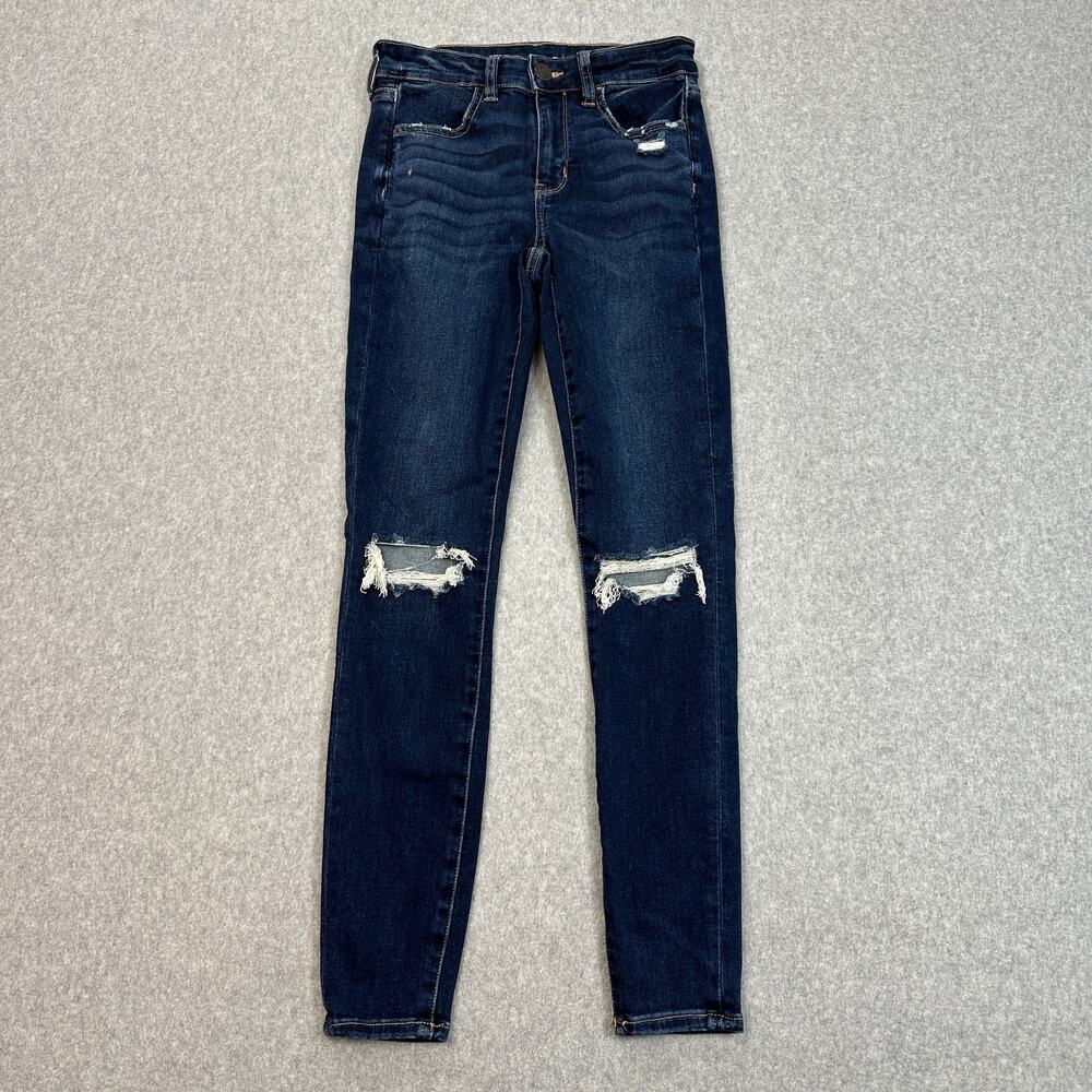 American Eagle Mid-Rise Jeans WMNS 4 Blue Denim Distressed Next Level Stretch